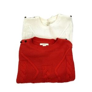 Forever 21 Two Solid Orange & White Button Shoulder Cable Knit Cropped Sweaters